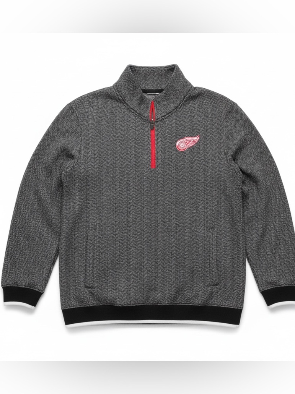 NHL Gray and Red  Detroit Red Wings Zip Up Herringbone/ Tweed Top
